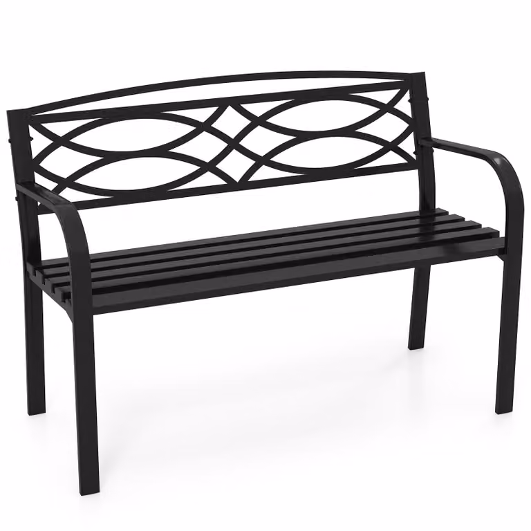 Panca da giardino COSTWAY per 2 persone, panca resistente alle intemperie, panca da balcone con schienale e braccioli, panca in metallo fino a 300 kg, 116 x 49 x 83 cm