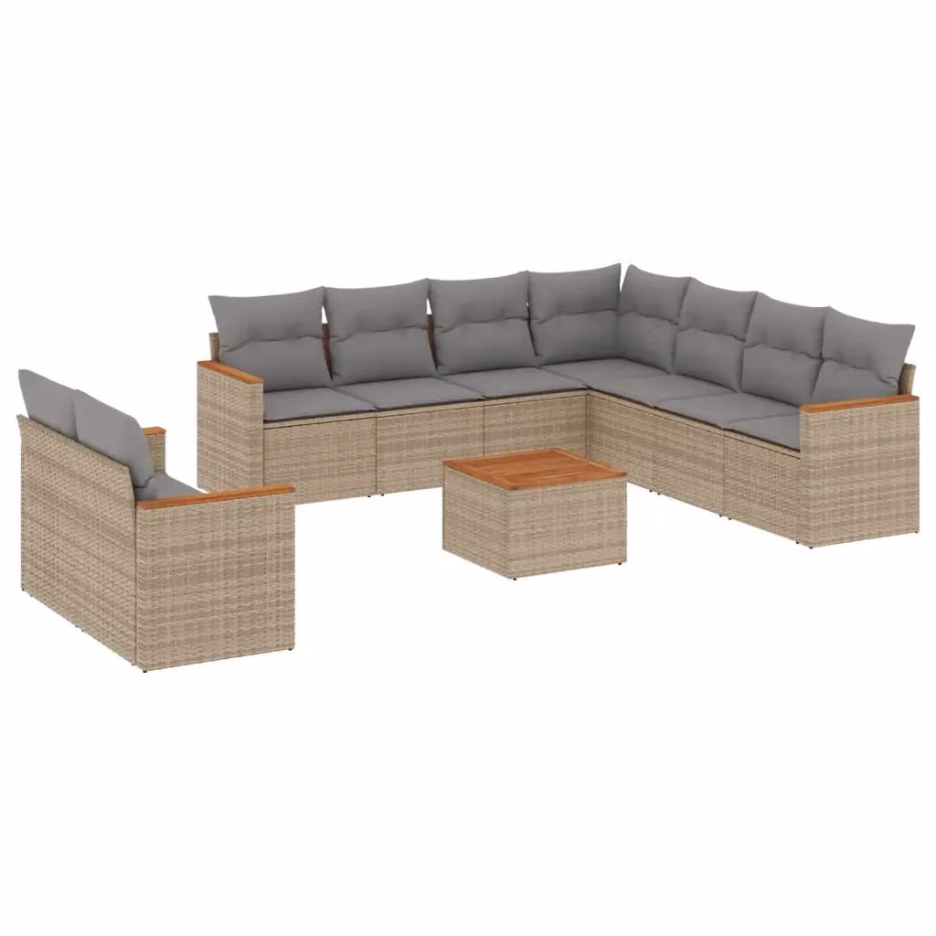 Set Divano da Giardino Moderno VIDAXL in Polyrattan con Cuscini Beige, 10 Pezzi – 2