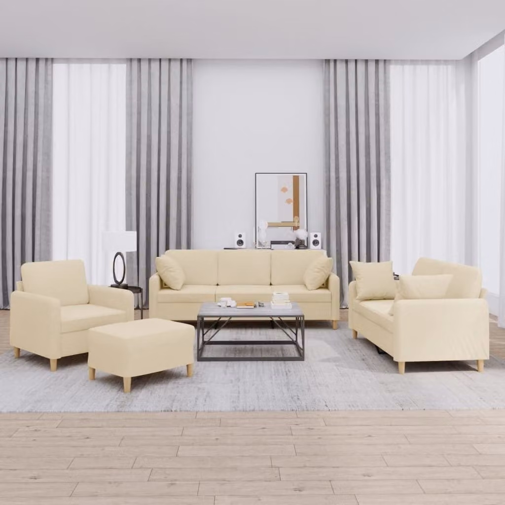 Maison Exclusive - Set divano 4 pezzi con cuscini in tessuto color crema