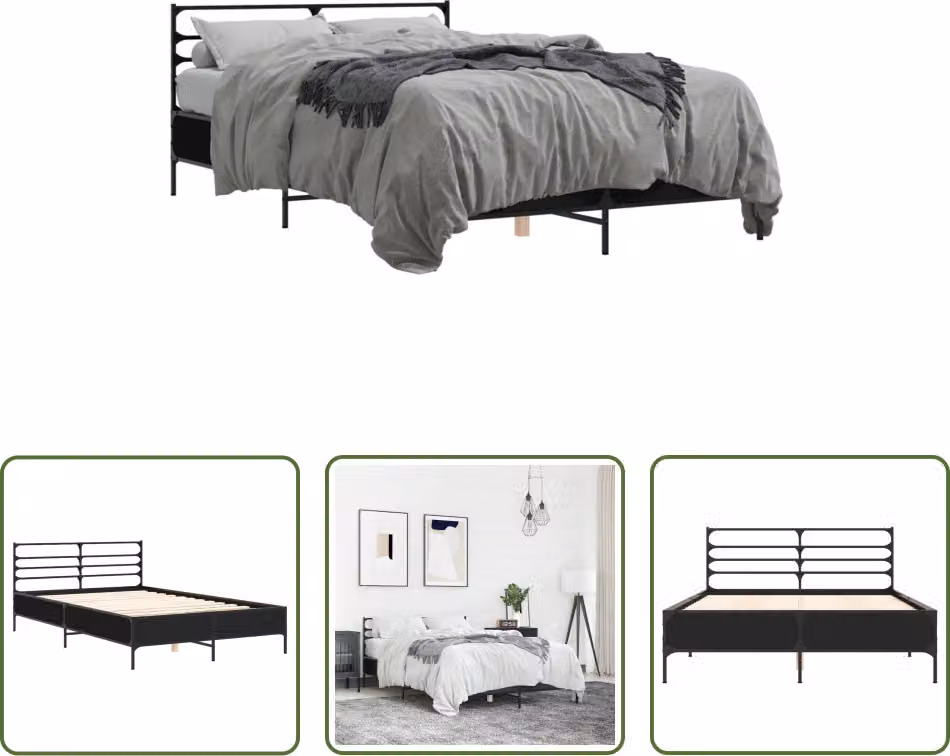 The Living Store Struttura letto nera 120x190 cm in legno e metallo