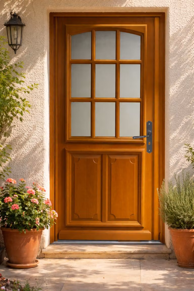 Porta d'ingresso in legno con vetrata Marine, H.200 x L.90 cm lato pannello P. sinistra GD MENUISERIES