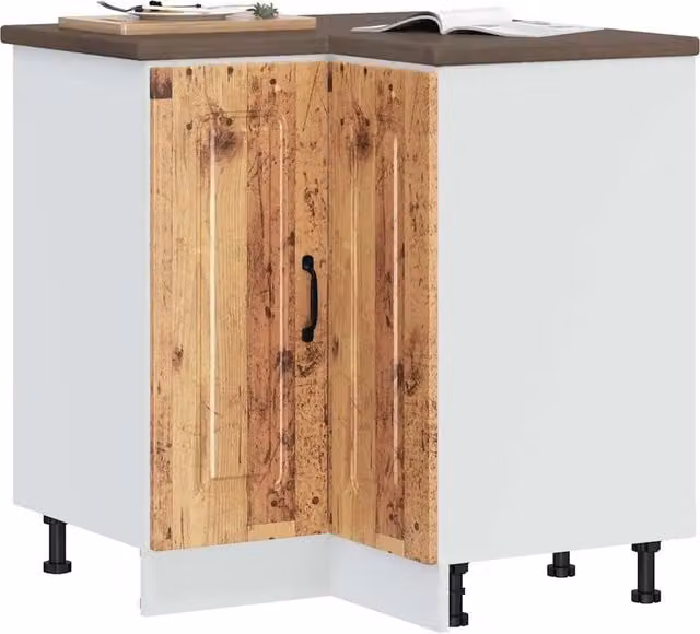 Mobile Base ad Angolo per Cucina Design Mania Kalmar in Legno Vecchio, Colori Marrone e Bianco, L/P/H: 75,5 x 81,5 x 75,5 cm