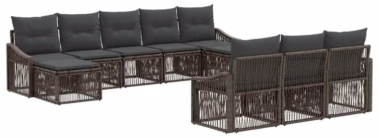 Set di divani da giardino, 10 pezzi, grigio, in rattan sintetico