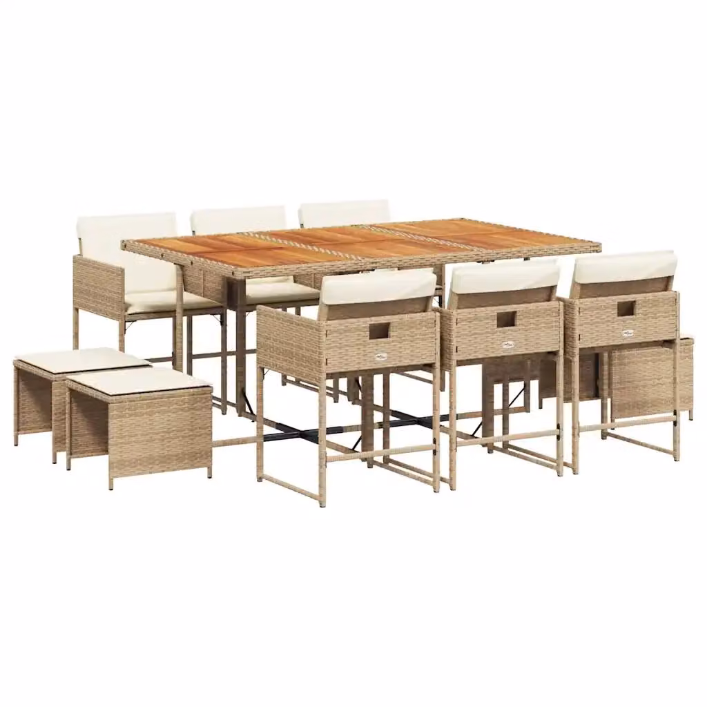 vidaXL Set da Pranzo da Giardino 11 pz in Polyrattan con Cuscini Beige e Legno di Acacia – 2