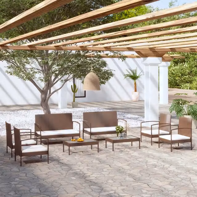 Set Divani da Giardino 8 pz con Cuscini in Polyrattan Marrone 3095965