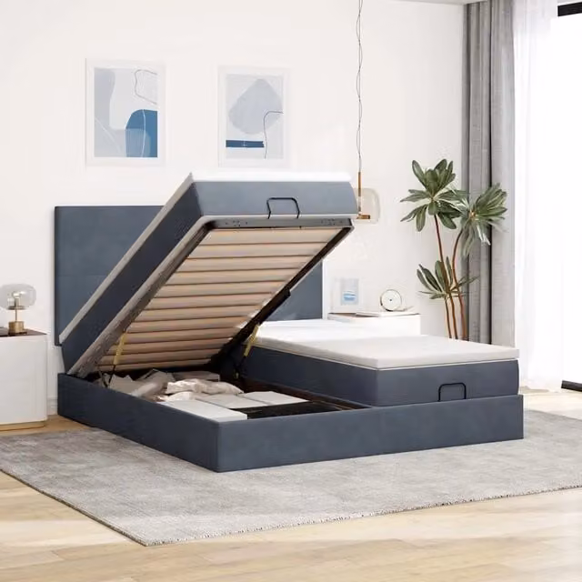 Letto con contenitore a sollevamento vidaXL in velluto con materasso L: 180 cm, P: 200 cm, H: 203 cm, disponibile in grigio o bianco