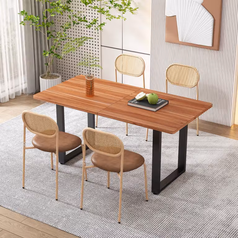 Flieks sedie da pranzo in rattan set di 4, sedie da cucina sedia da pranzo con gambe in metallo, sedie da sala da pranzo sedia da soggiorno con rivestimento in PU, marrone