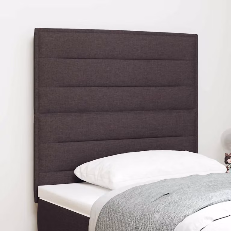 Testiera per letto moderna vidaXL in tessuto marrone con struttura in legno di pino L: 128 cm, H: 90 cm, P: 7 cm