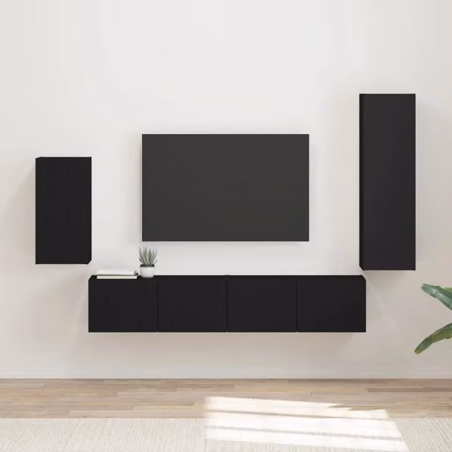 Set mobile TV moderno vidaXL in 4 pezzi nero opaco in legno MDF per soggiorno
