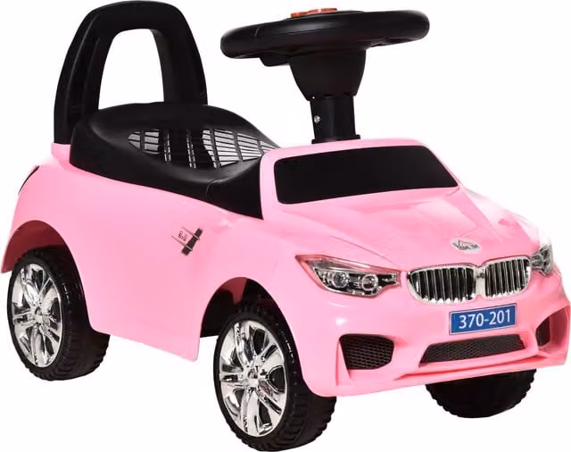Macchinina Cavalcabile HOMCOM per Bambini con Volante, Fari e Musiche, Rosa, L: 63,5 cm, P: 28 cm, H: 36 cm – 1