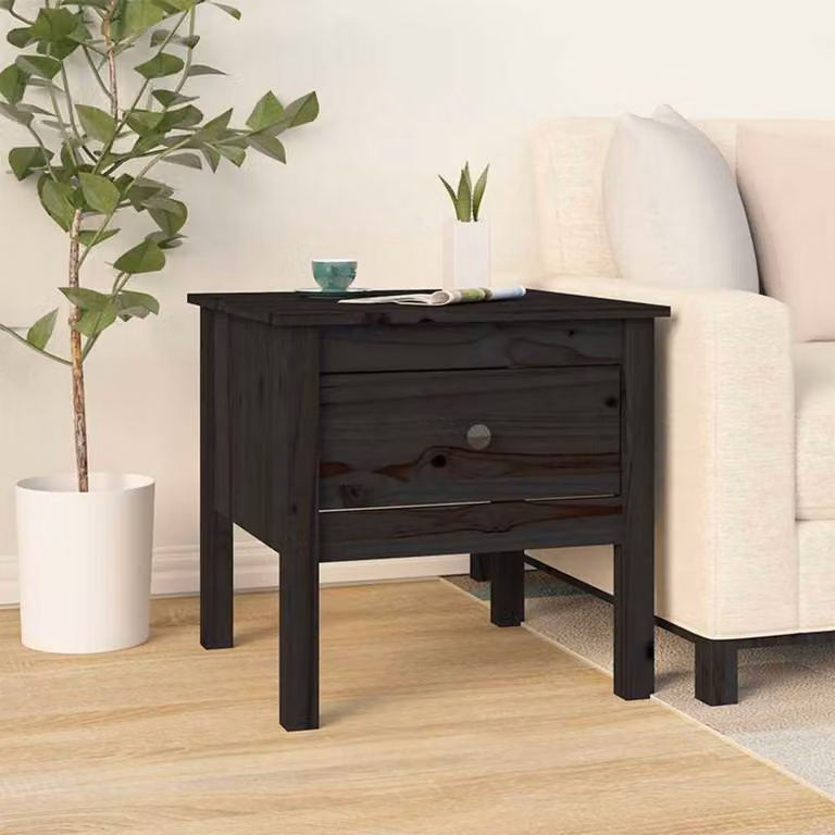 vidaXL Tavolino Quadrato in Legno di Pino Nero Rustico L: 50 cm, P: 50 cm, H: 49 cm