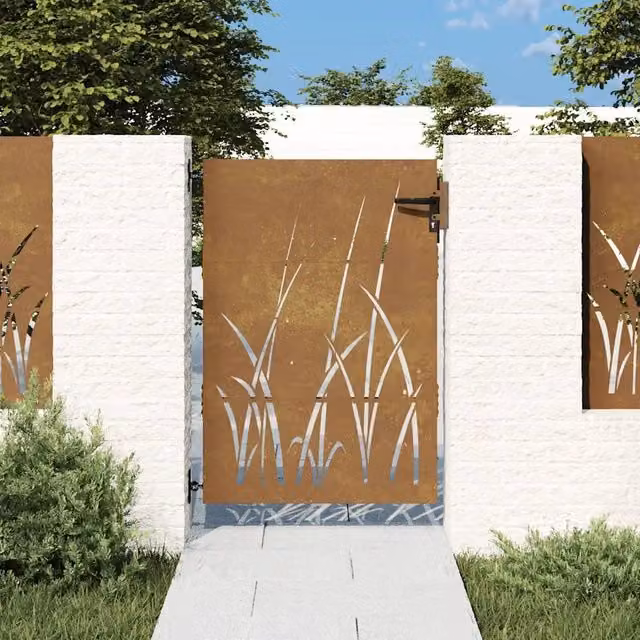 Cancello singolo da giardino vidaXL in acciaio Corten marrone, L: 85 cm, H: 150 cm