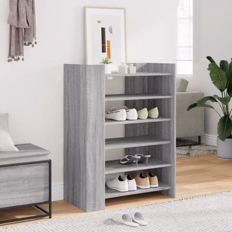 Scarpiera angolare moderna vidaXL in legno grigio con ripiani piatti, L: 74,5 cm, P: 37,5 cm, H: 100 cm