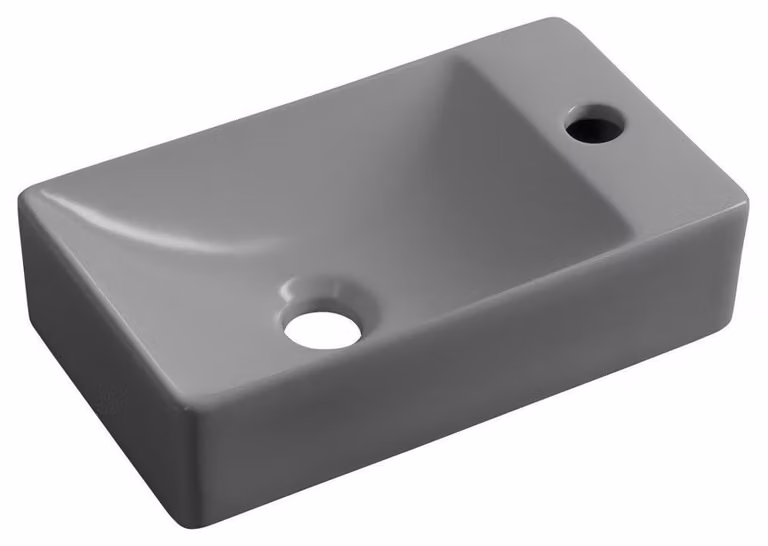 MARGITHA lavabo in Vetroceramica 38x22cm, foro per rubinetto a destra, grigio