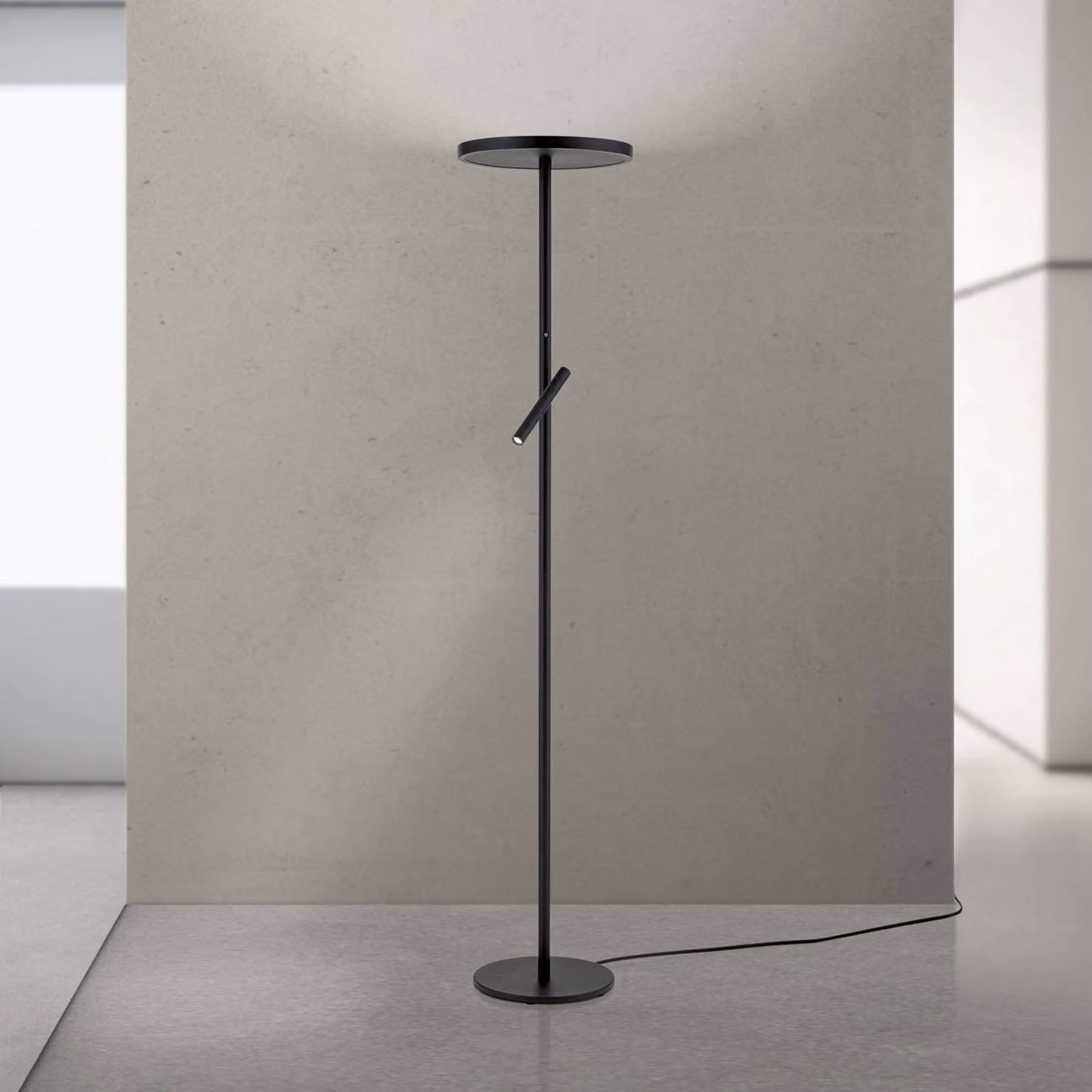ORION Lampada da terra con luce lettura Teide, dimmerabile, Nero, Soggiorno / Sala da pranzo, Alluminio, Moderno, Lampada da terra
