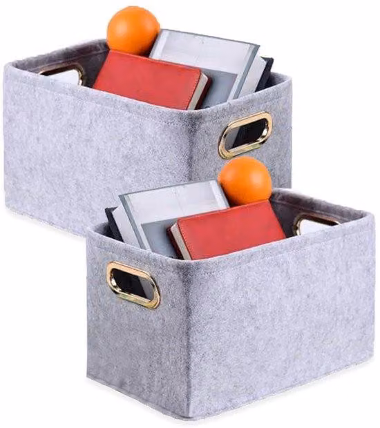 Set Azomor® composto da 2 cestini portaoggetti pieghevoli in feltro con manici, per un utilizzo versatile