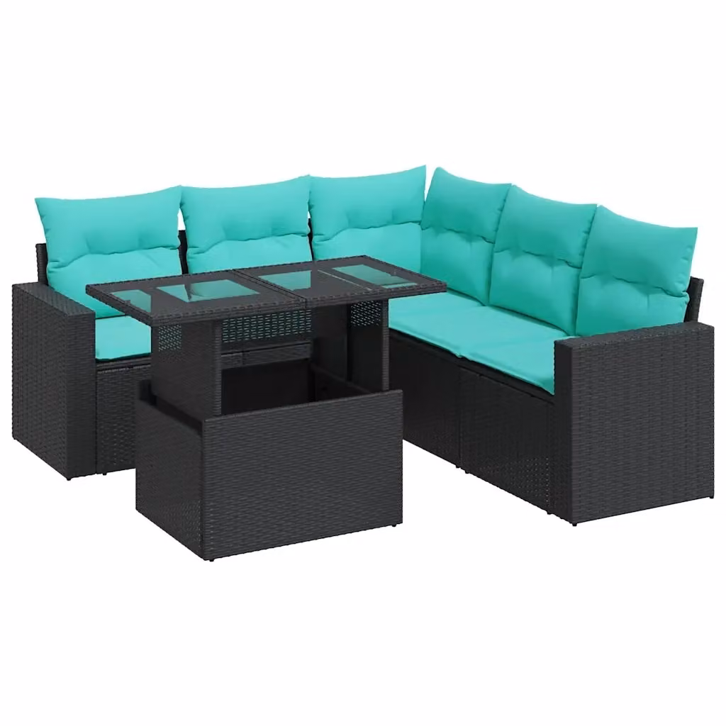 Set Divano da Giardino a L con Polyrattan e Cuscini vidaXL, 6 Pezzi, Nero – 2