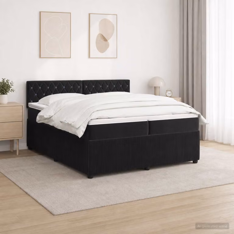 Letto box spring con materasso ibrido vidaXL in velluto nero L/P: 200 x 200 cm