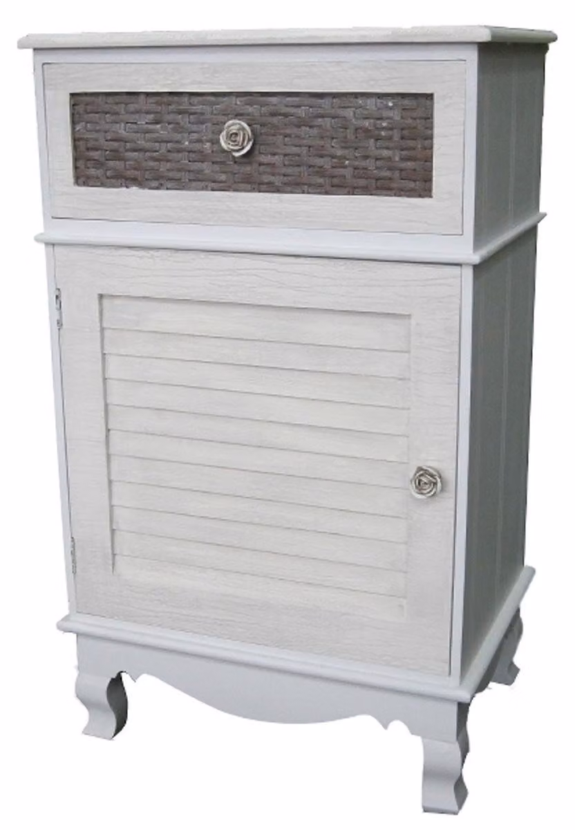 Comodino in stile rustico "Casa Padrino", con anta e cassetto, nei colori grigio chiaro e marrone - dimensioni: 45 x 32 x altezza 76 cm