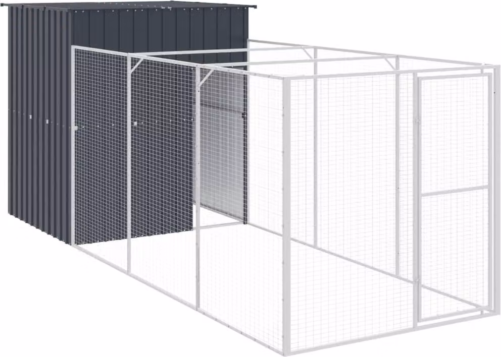 Casetta Cani con Corsa Antracite 165x455x181 cm Acciaio Zincato