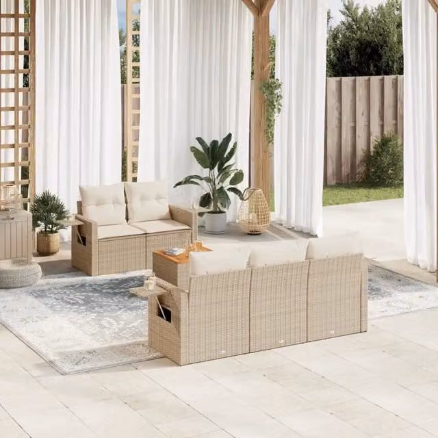 Set Divano da Giardino 6 pz con Cuscini Beige in Polyrattan 3256779