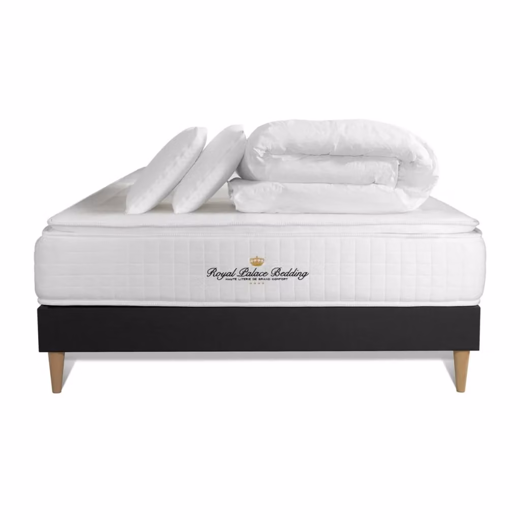 Set letto completo Royal Palace con materasso in foam, box spring, doghe, 2 cuscini e piumino, colore bianco – 2