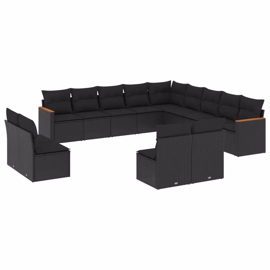 Set di Divani da Giardino a Forma di U vidaXL in Polyrattan Nero con Cuscini e Rivestimenti Rimovibili – 2