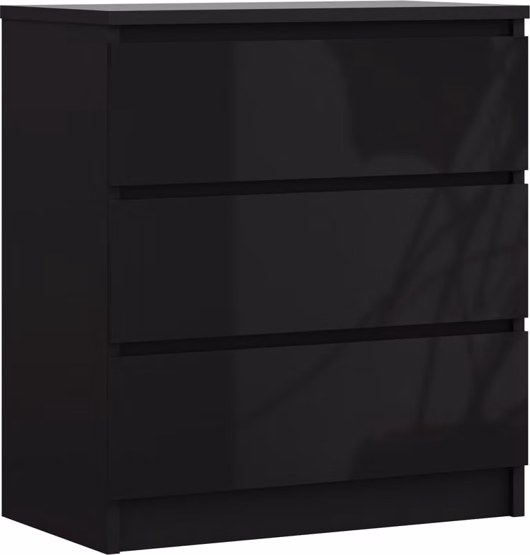 Cassettiera 3 cassetti, nero opaco / nero lucido, 78 x 70 x 39 cm