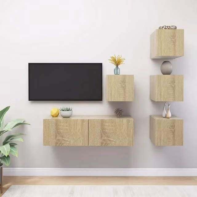 Set di mobili porta TV moderno vidaXL in legno multistrato color marrone per soggiorno