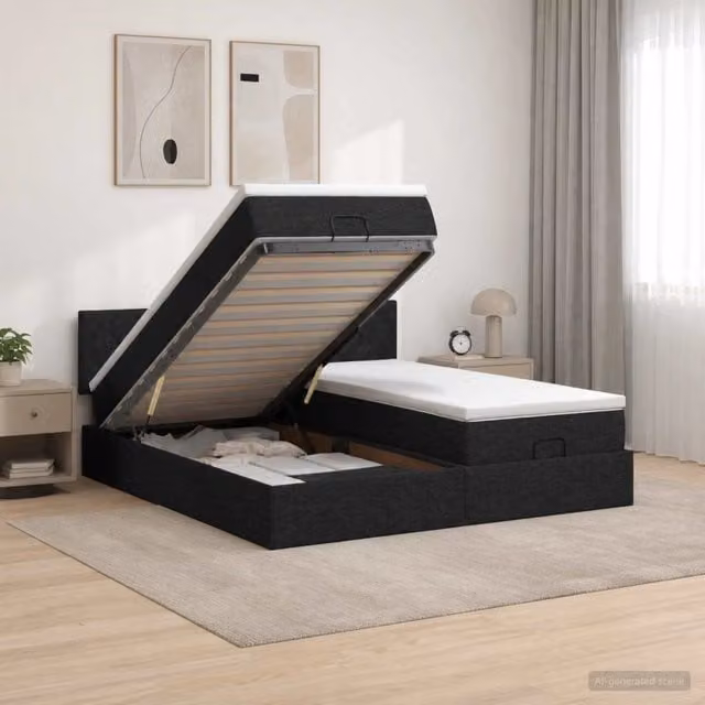 Letto ottomano con materasso e testiera vidaXL in tessuto nero L/P/H: 180 x 200 x 88 cm – 1