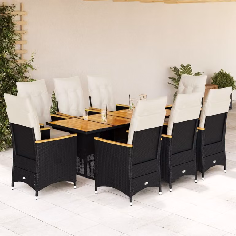 Set Bistrò da Giardino vidaXL 9 pz in Polyrattan e Legno di Acacia Nero e Bianco