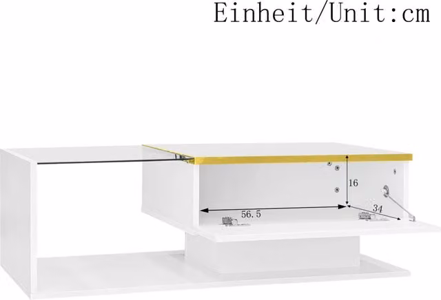 Tavolino da salotto 100x50 cm bianco lucido con piano in vetro temperato e illuminazione LED a colori