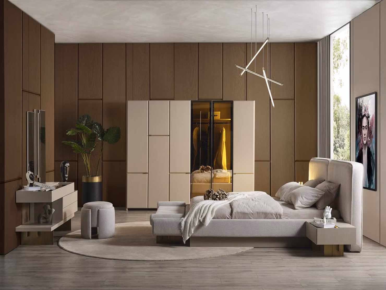 Schlafzimmer Bett 2x Nachttische Kleiderschrank Schminktisch Spiegel