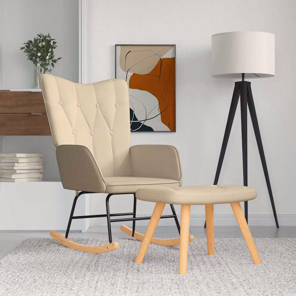vidaXL Poltrona a Dondolo con Poggiapiedi Beige in Tessuto e Schiuma