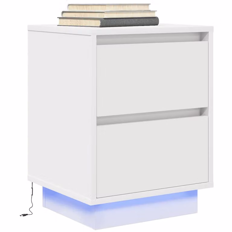 Comodino moderno con luci LED vidaXL in MDF, Bianco e Marrone, L 38 cm x P 34 cm x H 50 cm
