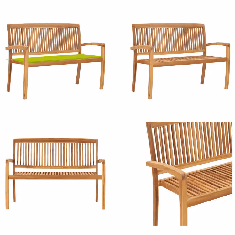 vidaXL Panca da giardino impilabile con cuscino 128,5 cm in teak massiccio - Panca - Panche - Panche da giardino - Panchine da giardino