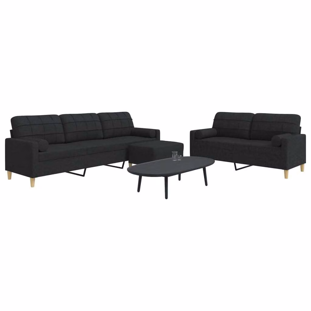 Maison Exclusive - Set divano a 3 pezzi con poggiapiedi e cuscini decorativi in tessuto nero