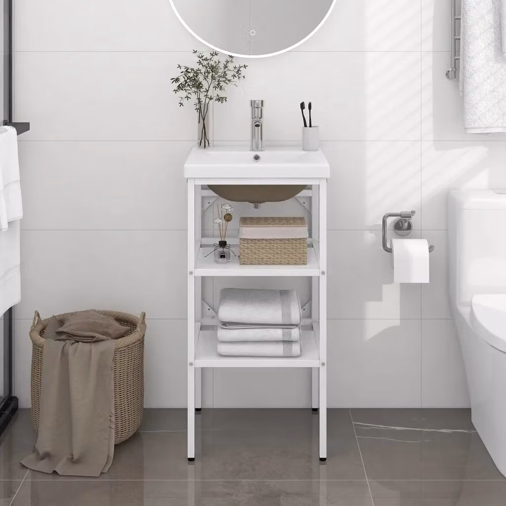 Lavabo da Bagno con Telaio in Ferro Bianco DESIGN IN con Lavabo Integrato in Ceramica Lucida – 2