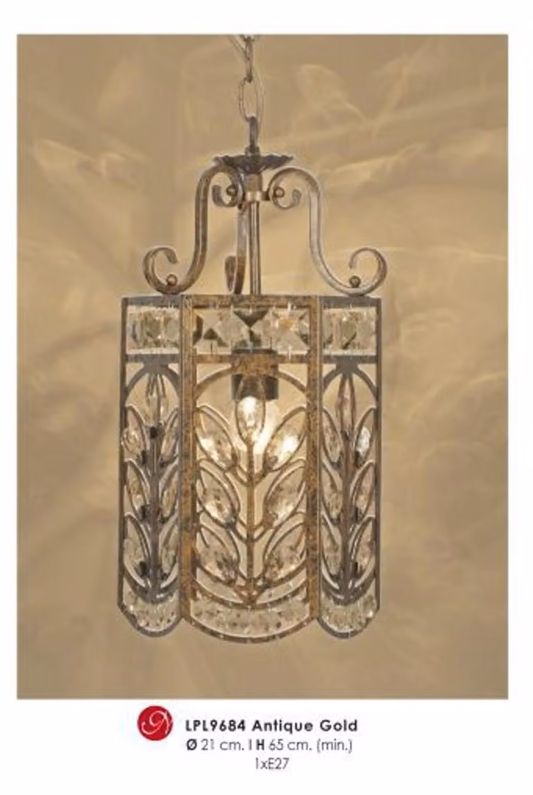 Lampada a sospensione di design "Casa Padrino" in stile orientale, con decorazioni in cristallo, finitura oro anticato, diametro 21 cm, altezza 65 cm
