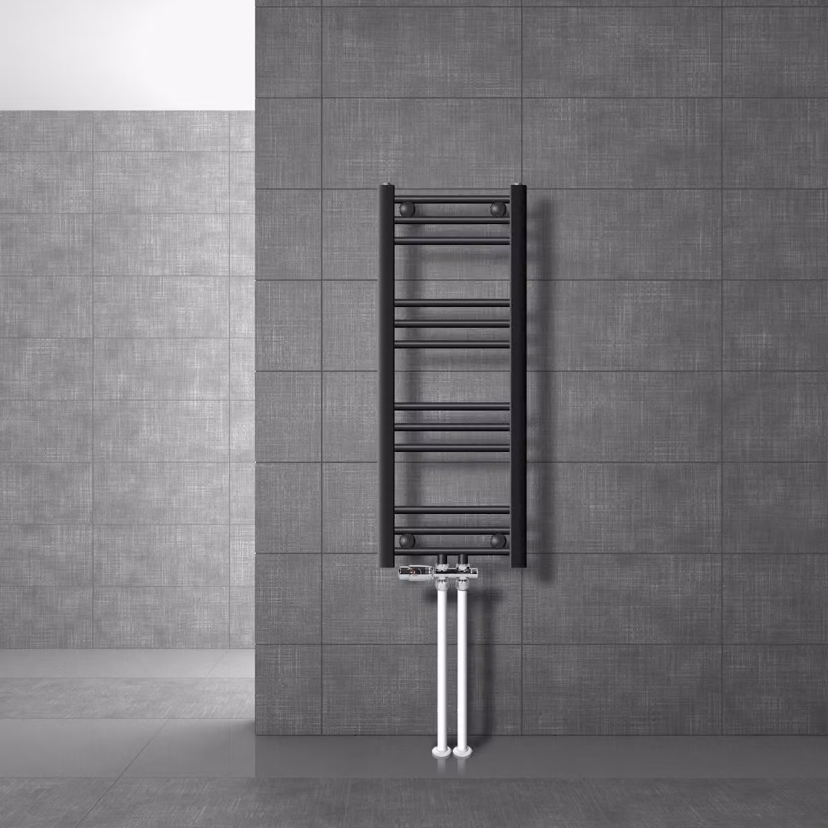 LuxeBath Radiatore da bagno attacco centrale 300 x 800 mm antracite dritto con set di collegamento incl. termostato Radiatore da pavimento, senza elemento riscaldante