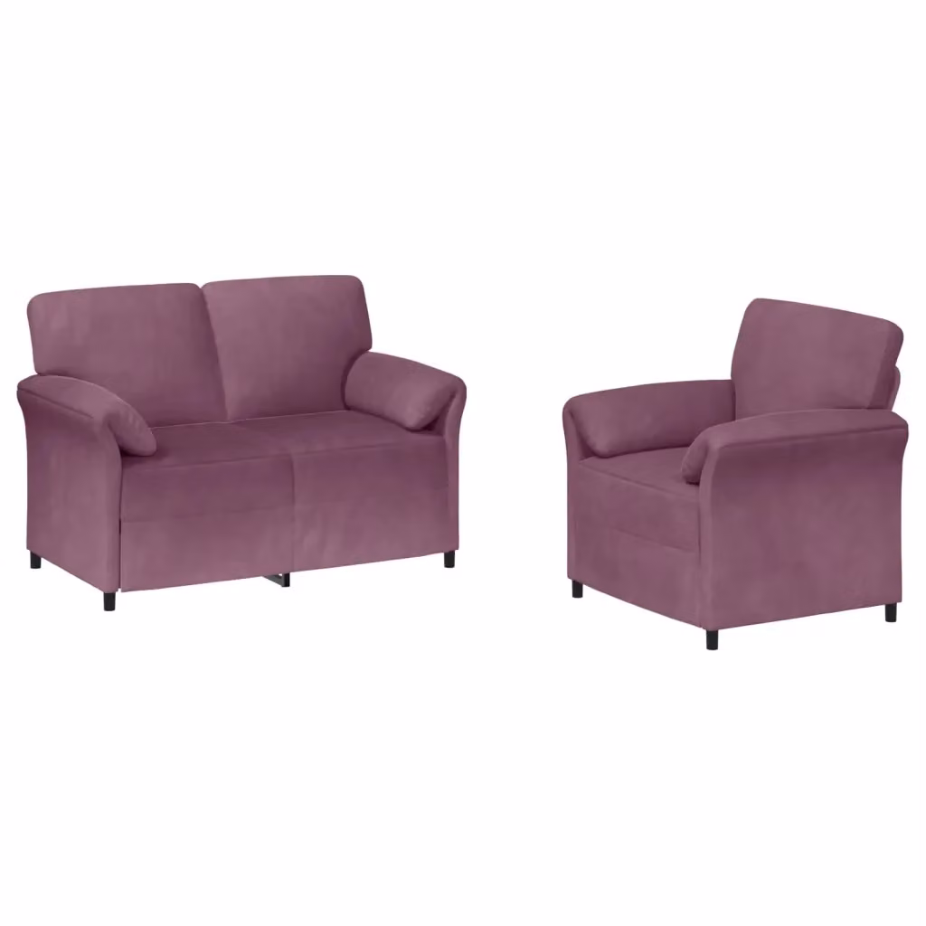 Set di 2 divani moderni vidaXL in velluto viola con struttura in metallo e cuscini inclusi – 2