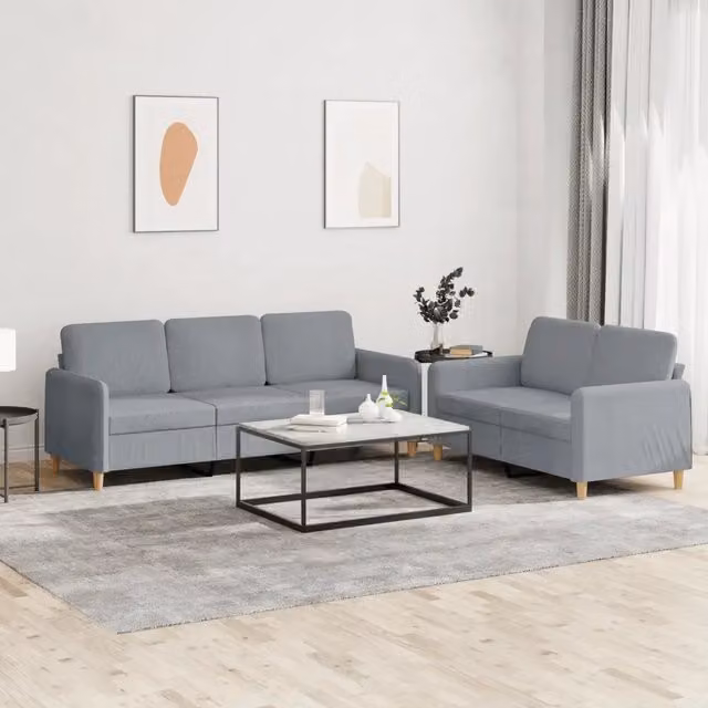 Set di divani vidaXL in tessuto grigio composto da un divano a 2 posti e un divano a 3 posti con cuscini coordinati e braccioli per il tuo soggiorno moderno
