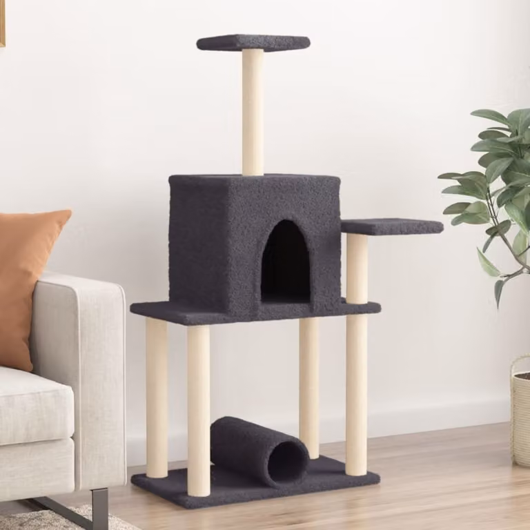 Albero per gatti vidaXL con tiragraffi in sisal e cucce, colore grigio, Altezza: 122 cm
