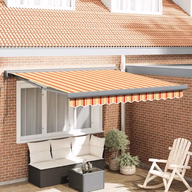 Tenda retrattile vidaXL con bracci pieghevoli in alluminio e tessuto in poliestere, montaggio a parete, colori giallo e bianco