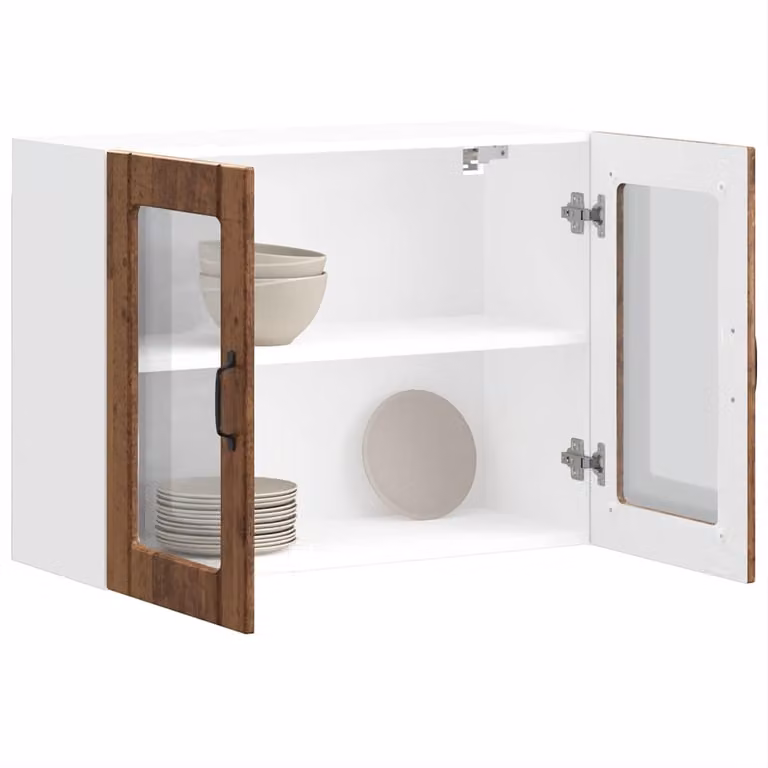 Pensile da cucina moderno vidaXL con ante in vetro, bianco e marrone, L: 80 cm, H: 60 cm, P: 31 cm