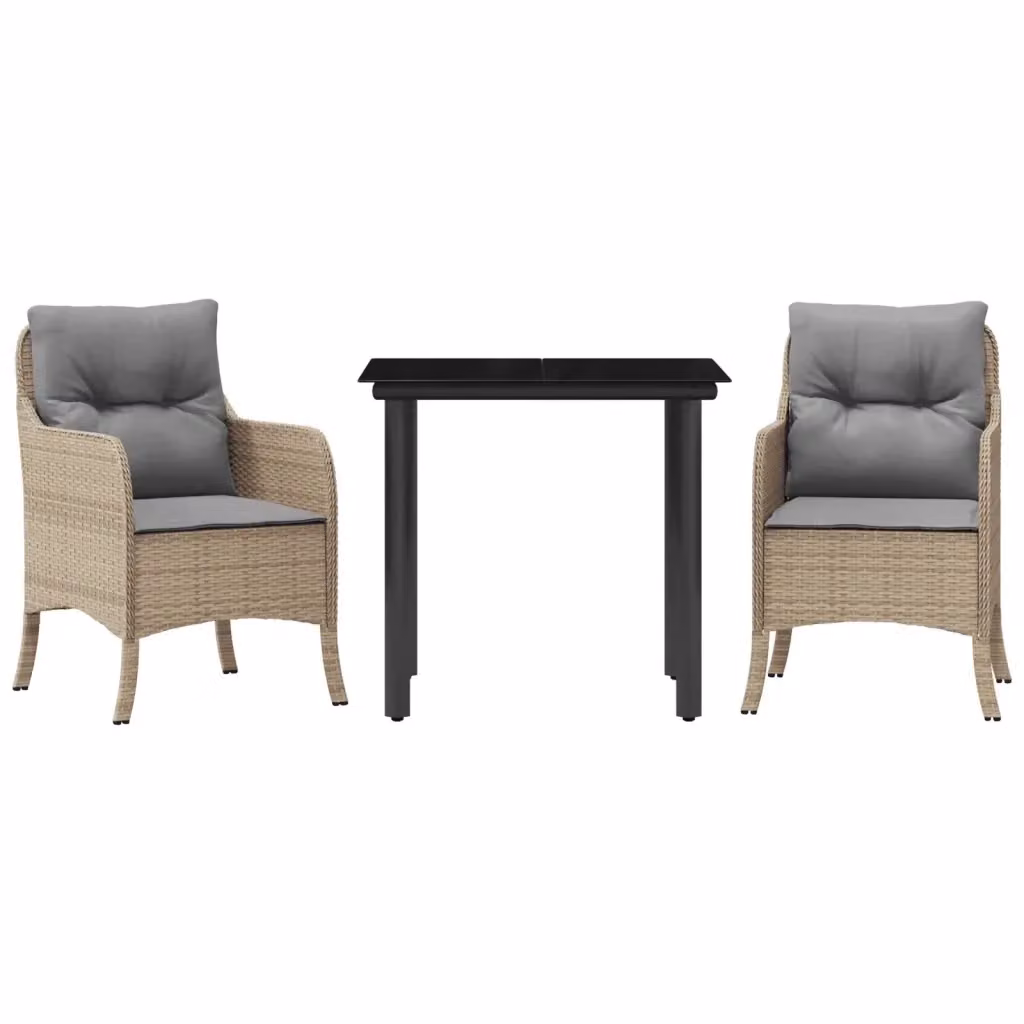 Set da pranzo da giardino vidaXL in polyrattan con cuscini beige e tavolo in vetro – 2