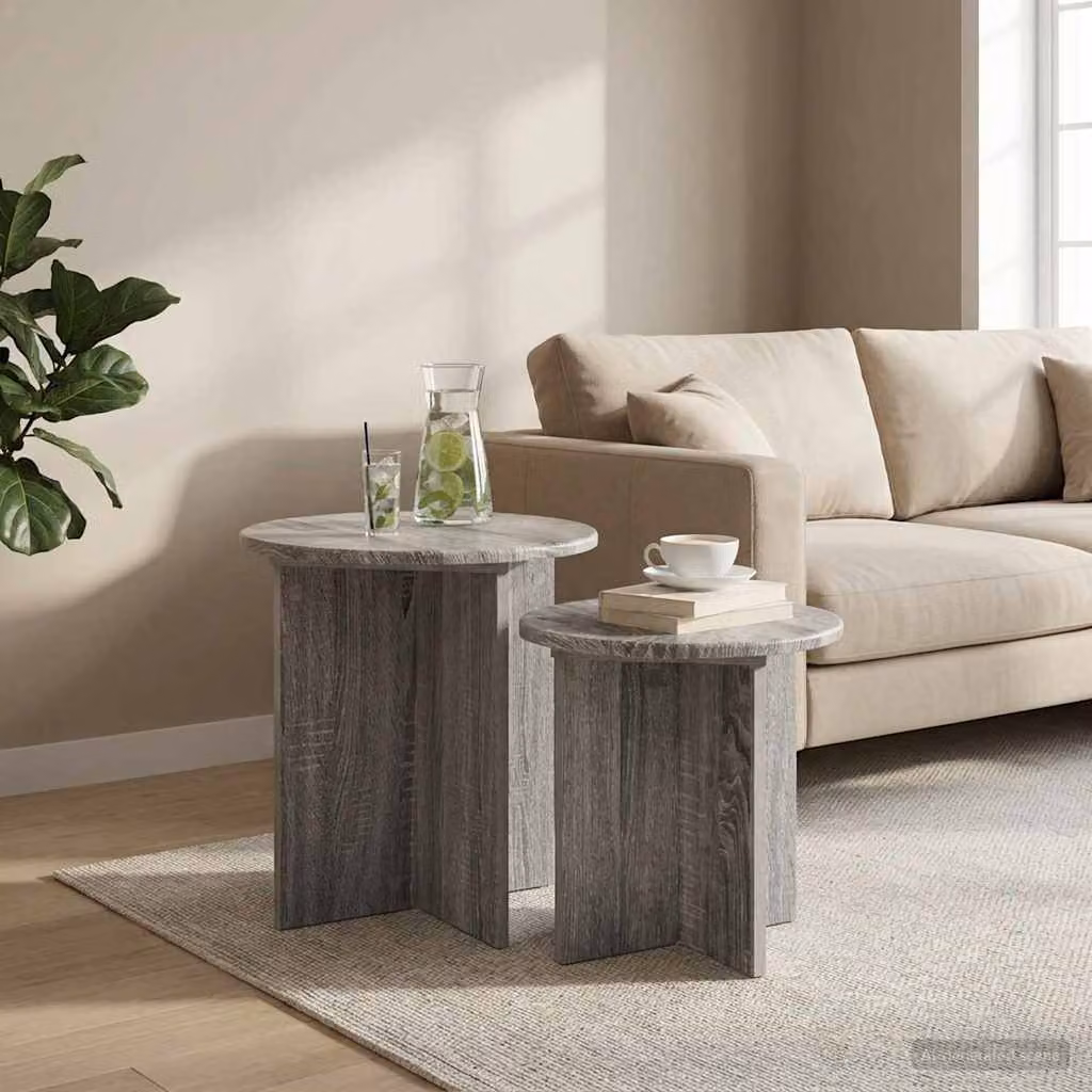 Set di 2 tavolini rotondi vidaXL in stile moderno, colore Grigio, Ø 45 cm