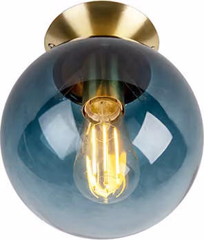 QAZQA - Plafoniera Art Déco I plafoniera I lampada I lampada in ottone con paralume in vetro blu oceano - Pallon I soggiorno I camera da letto - a sfera I a forma di sfera - LED adatto E27