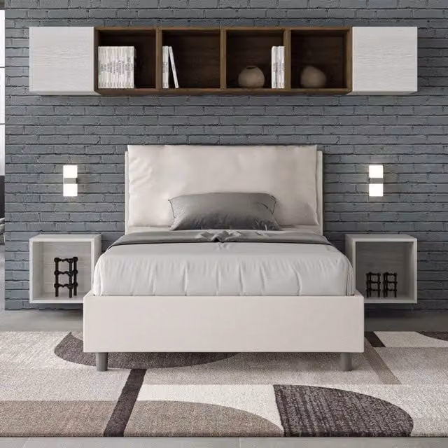 Letto imbottito Ityhome in similpelle bianco, misura 120x200 cm, senza rete
