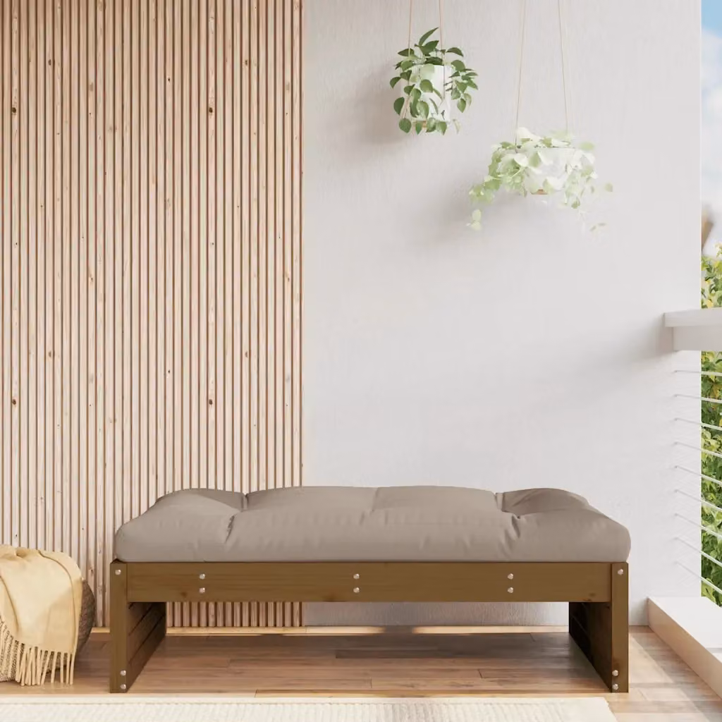 Poggiapiedi da Giardino in Legno di Pino Massello Marrone Ambra con Cuscini Beige L: 120 cm, P: 80 cm – 2